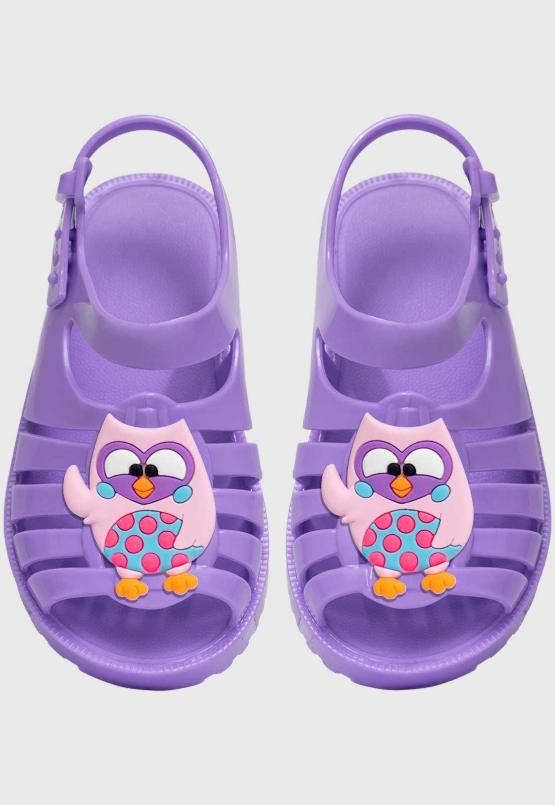 Vista 3 Infantil - Sandália Rasteira Pópidi Menina Emborrachada Coruja azul Pópidí azul