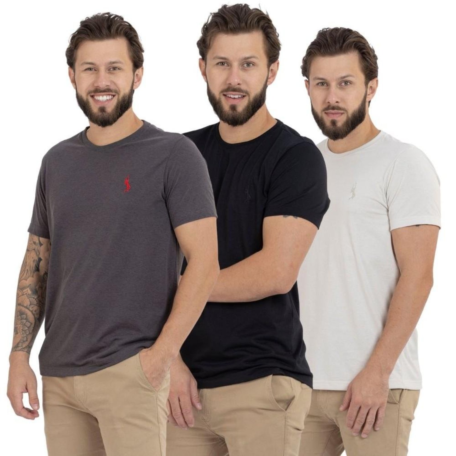 Kit 3 Camiseta Básica Casual Masculina Confortável em Malha Leve