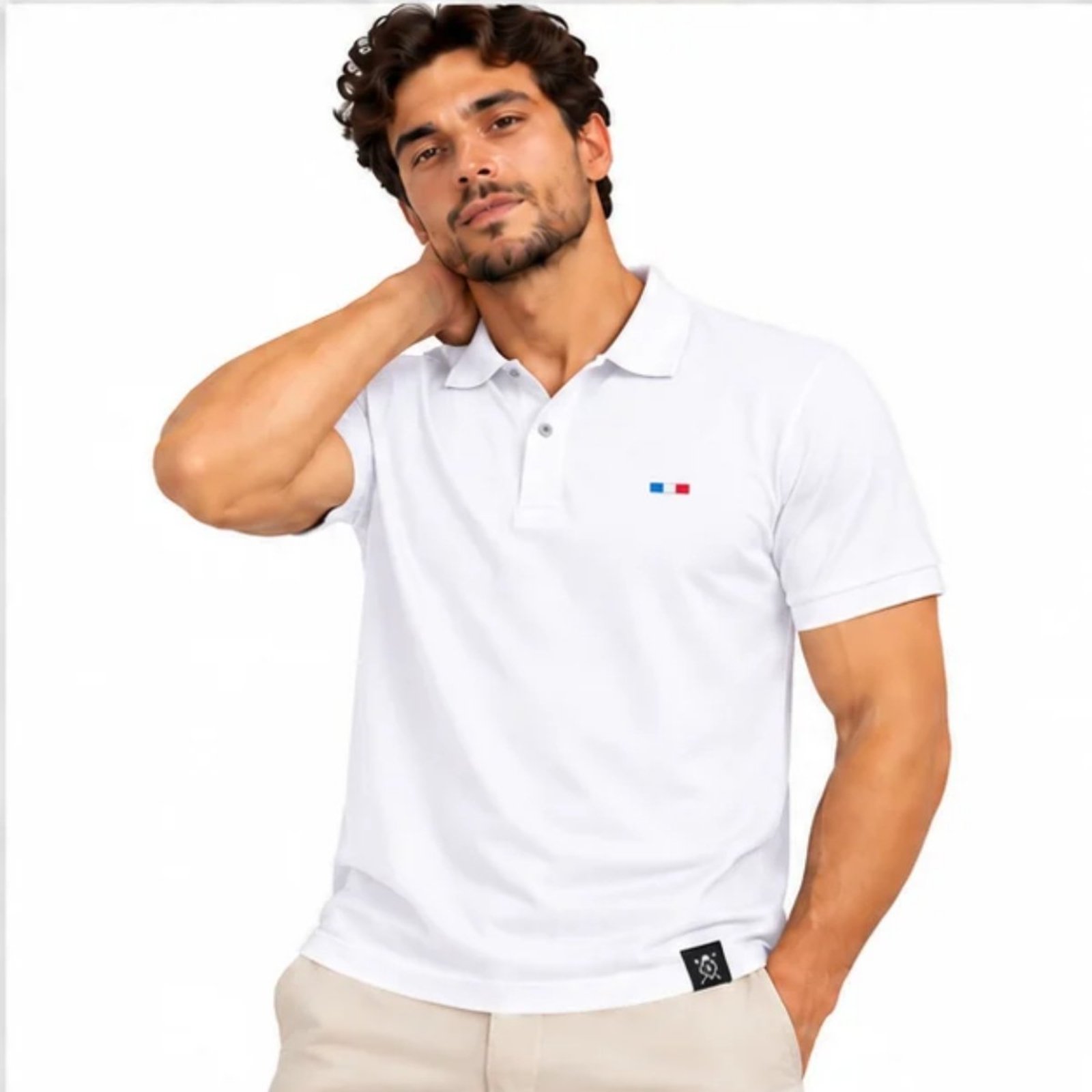 Camisa Polo Masculina FMF Bordado França Casual Premium Branco
