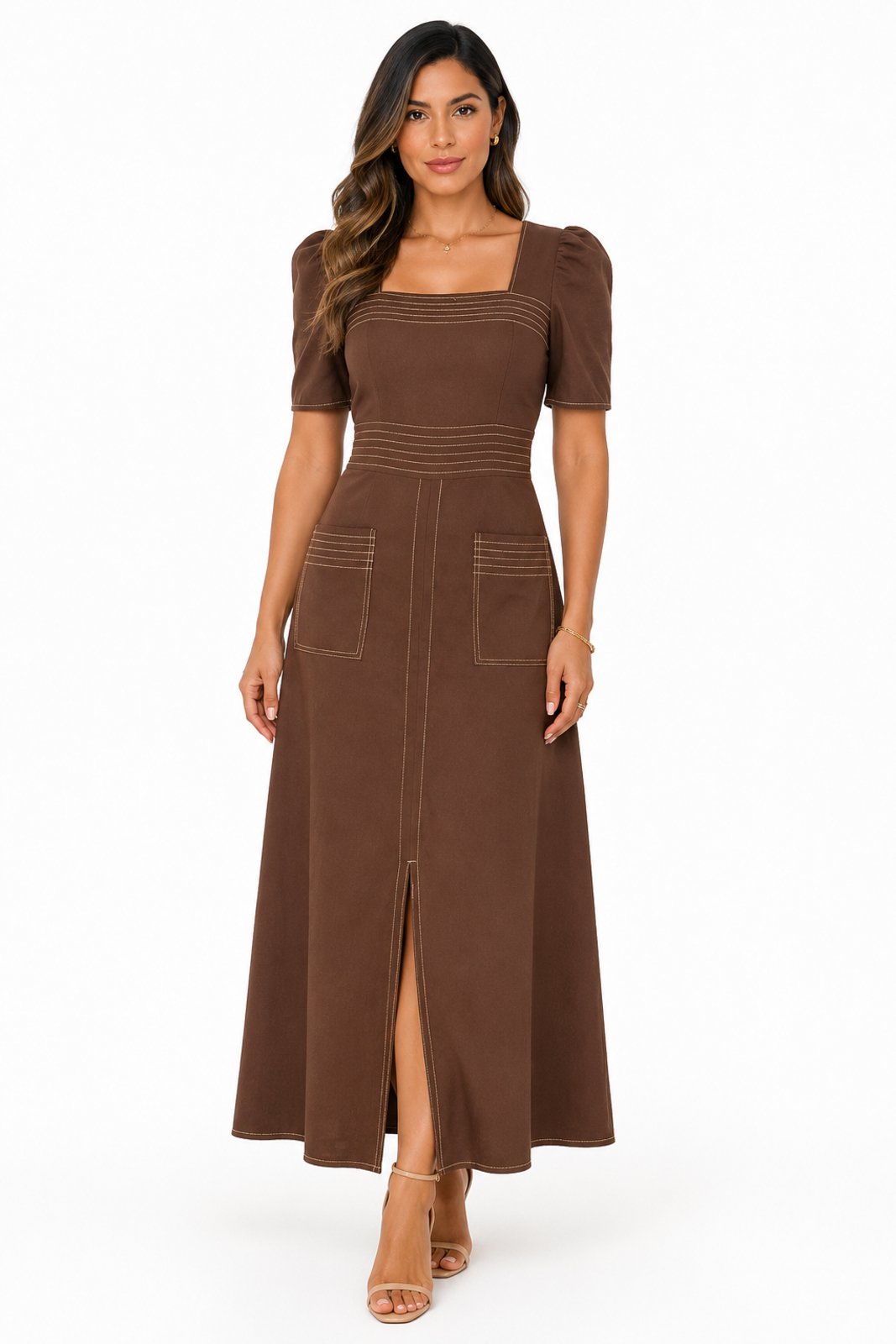 Vestido Longo D Bell Outlet Marrom