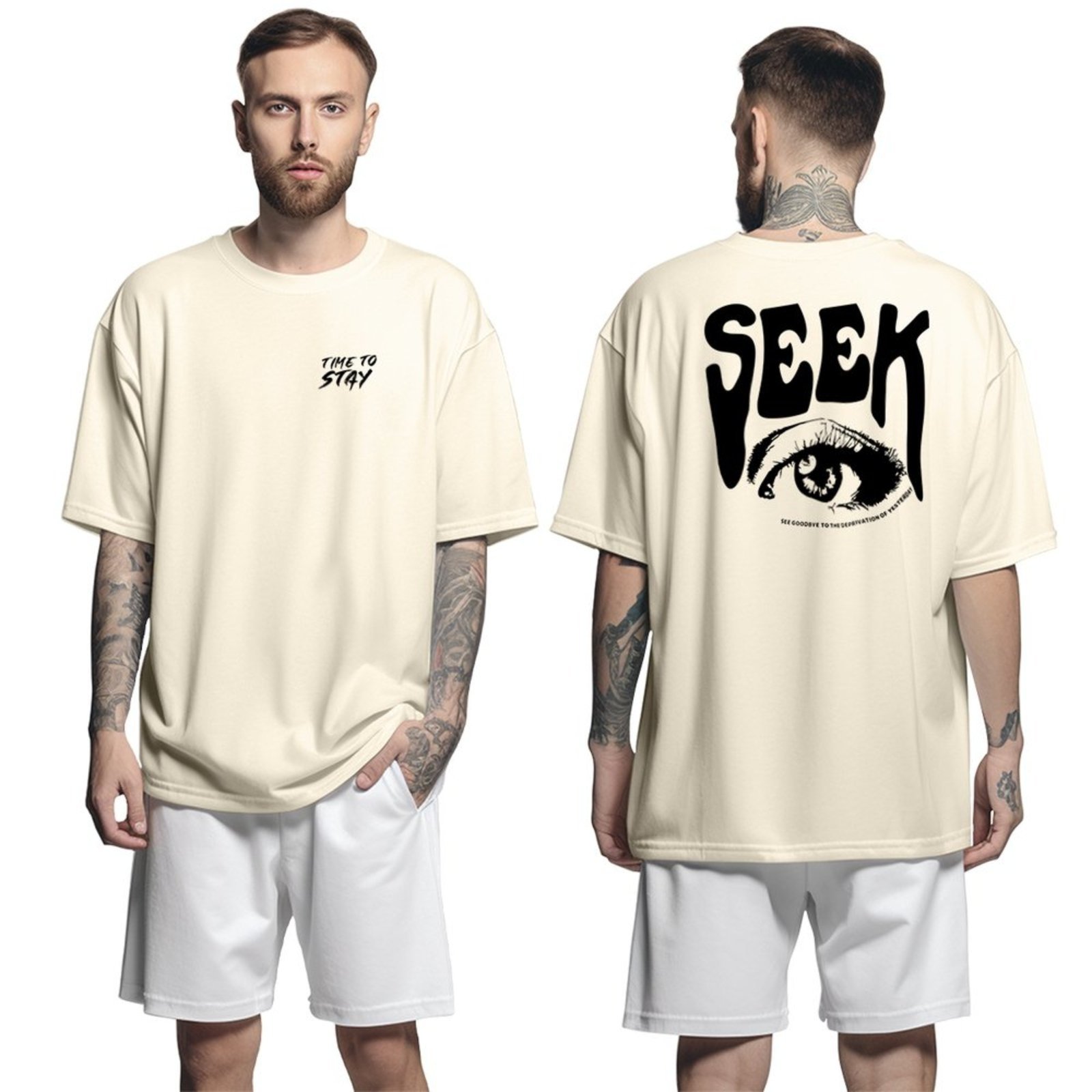 Camiseta Oversized Streetwear Genuine Grit Masculina Larga 100% Algodão 30.1 Seek – Bege – P