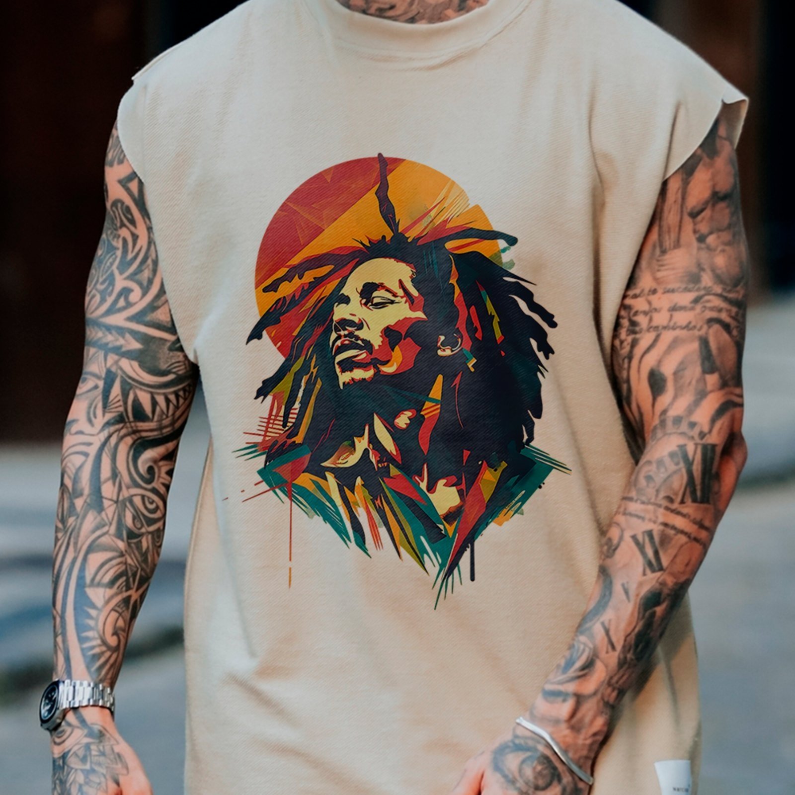 Camiseta Regata Machão Reggae Rasta Estilo Urbano Off White