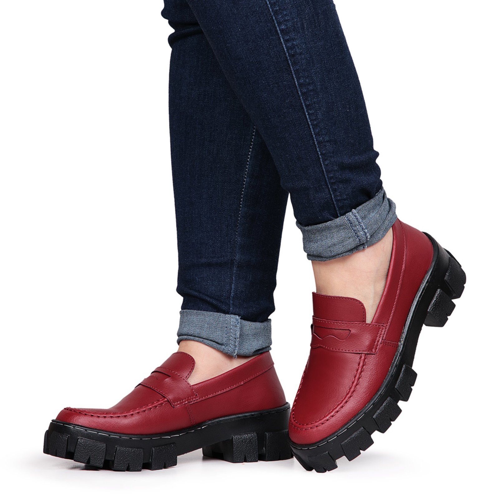 Sapato Mocassim Tratorado Feminino Bordô