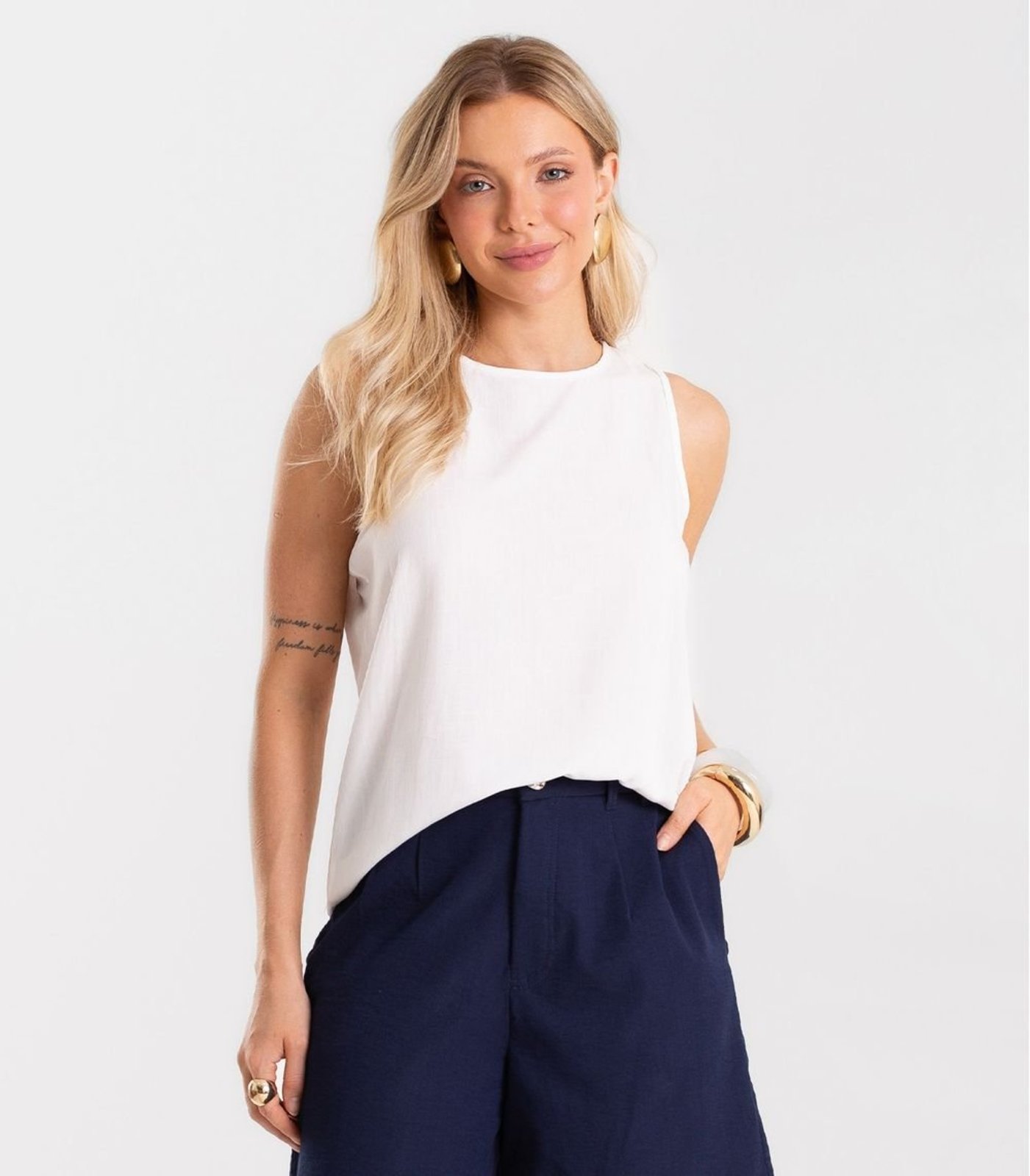 Regata Feminina Tecido Viscose Slub Rovitex Bege