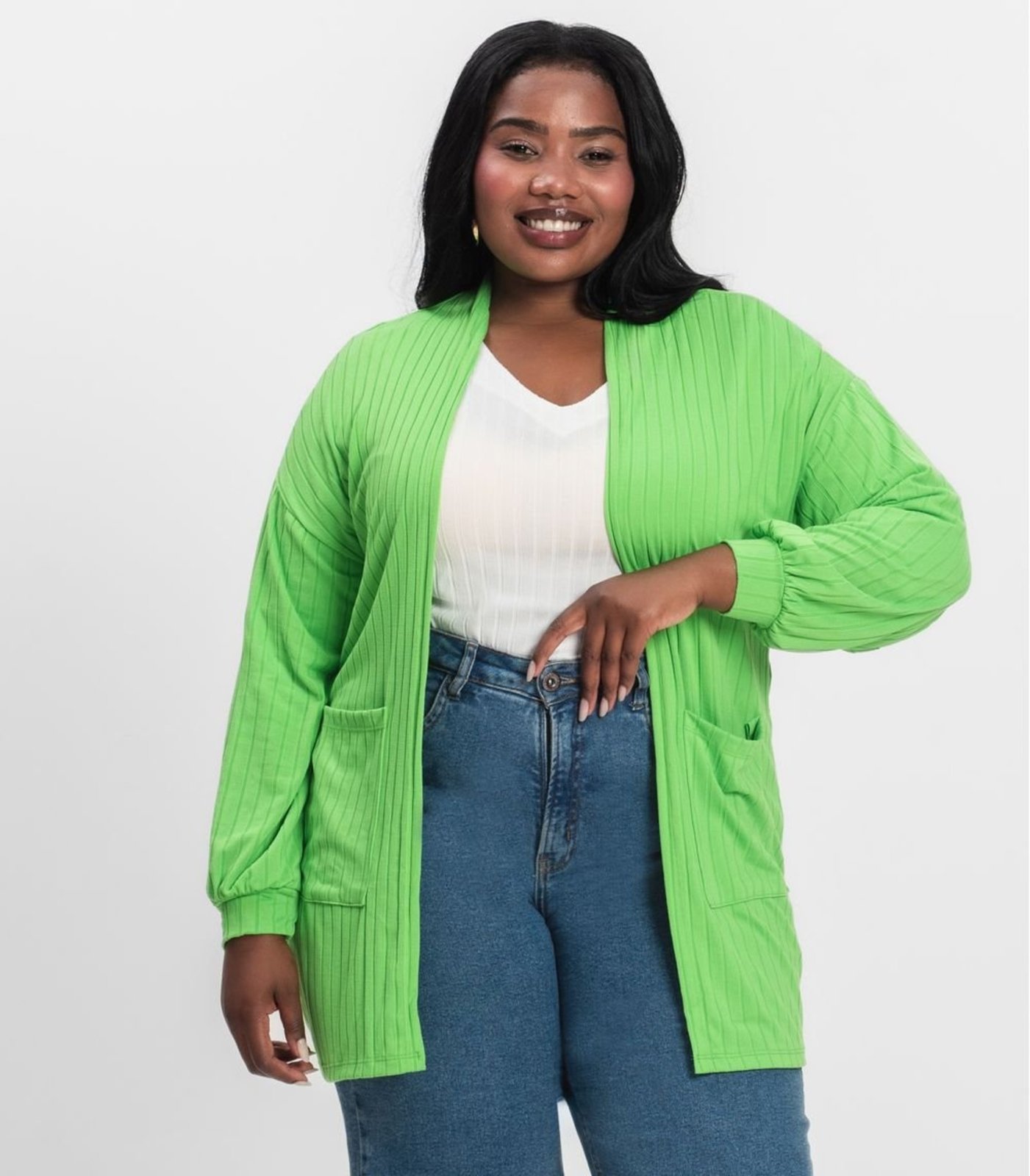 Cardigan Feminino Pluz Size Infinita Cor Verde