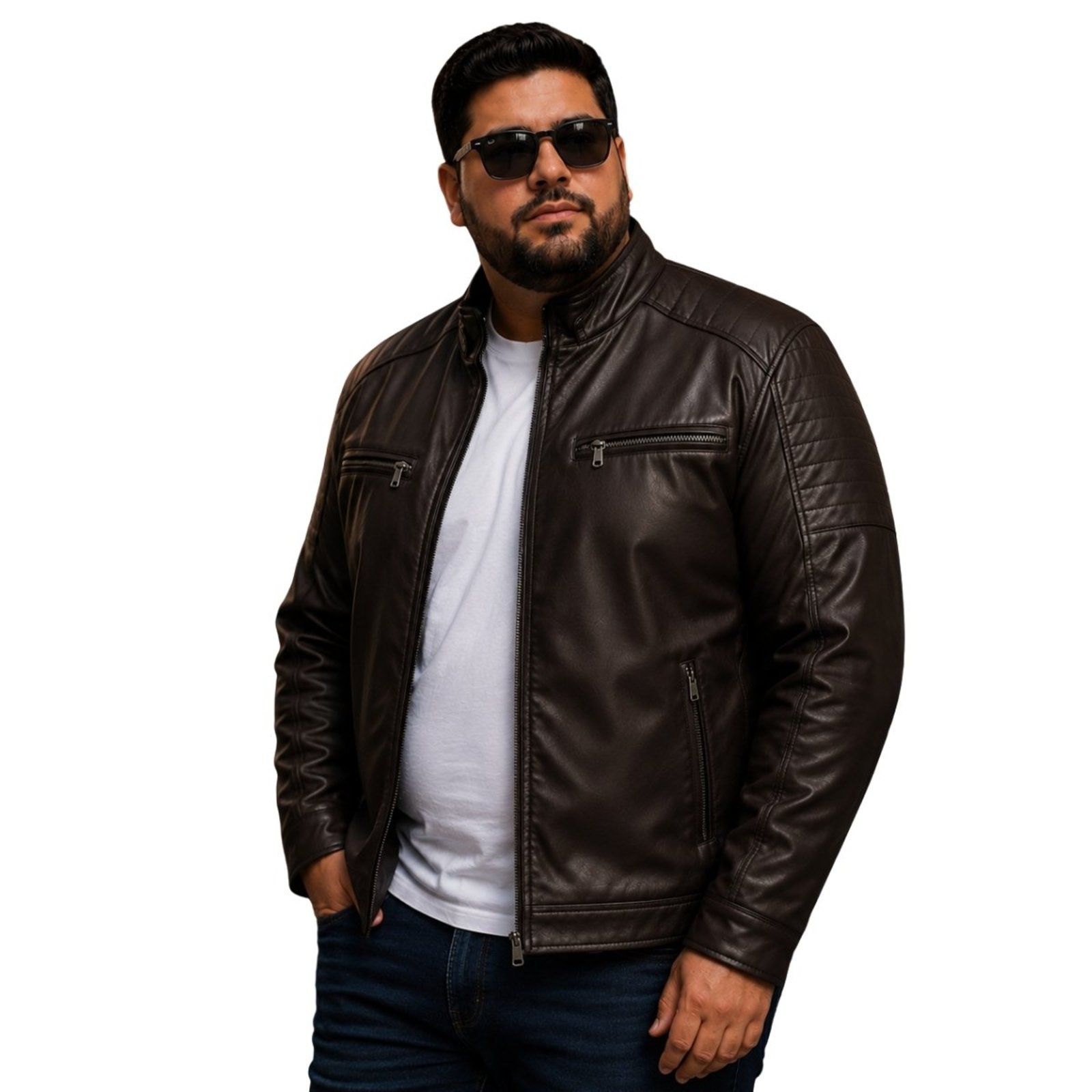 Jaqueta Masculina Couro PU Plus Size G1 Inverno Tendencia Marrom