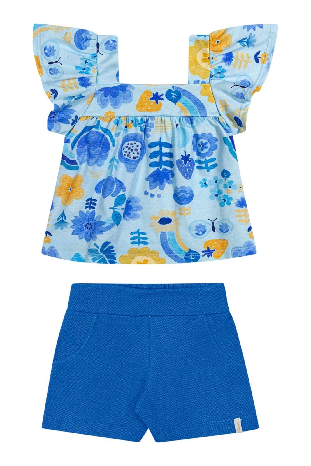 Infantil - Conjunto Menina Floral Aquarela Elian Azul