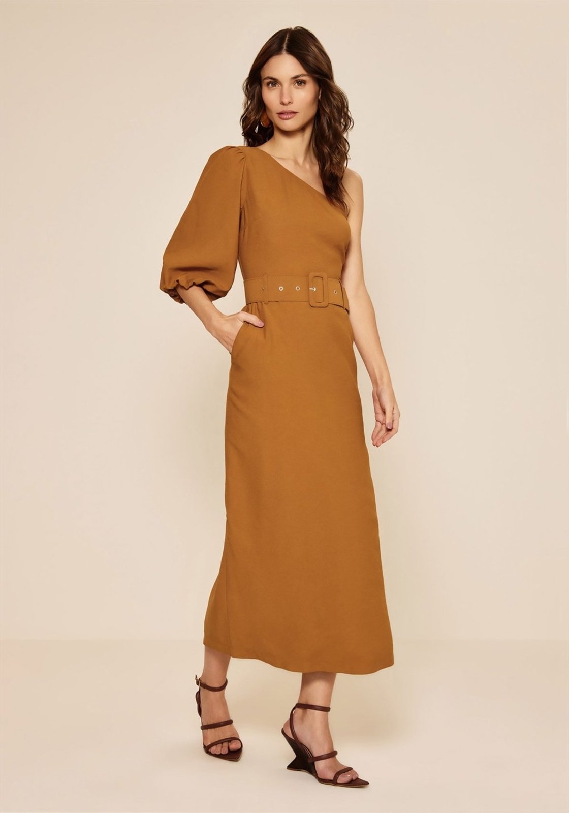 Vestido Chá De Um Ombro Só Com Cinto