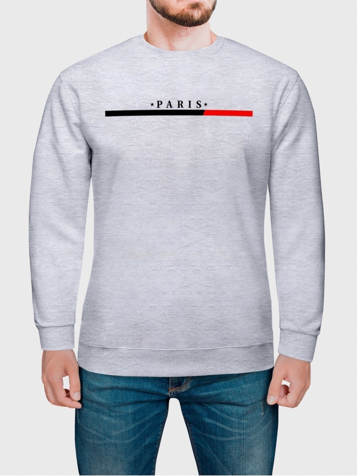 Moletom Gola Redonda Masculino Flanelado Estampa Paris Cinza