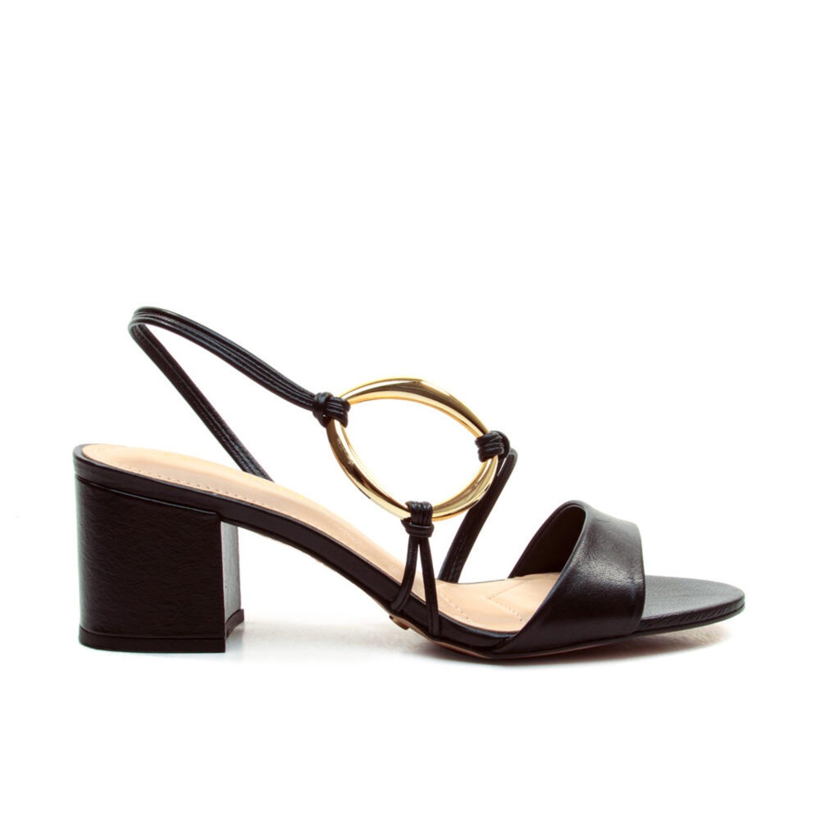 Sandália Couro Preto Salto Bloco Médio Cecconello 2709001-2
