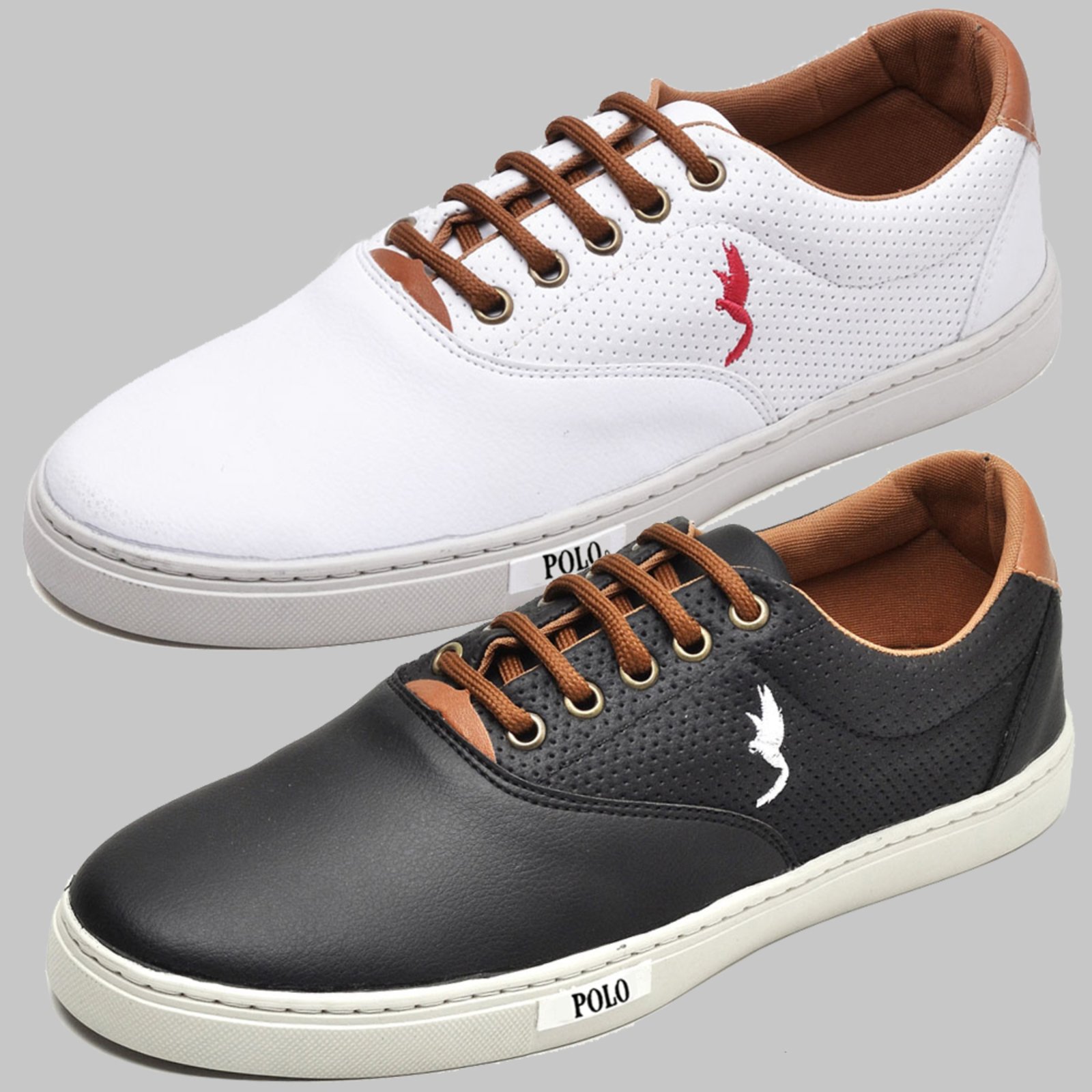 Kit 2 Pares Sapatênis Masculino Casual Polo Blu Branco/Preto