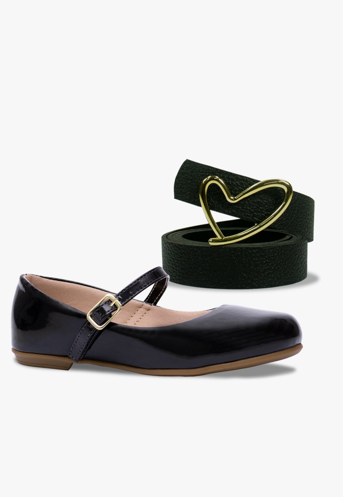 Infantil – Kit Cinto e Sapatilha Rasteira Pópidi Menina Preto