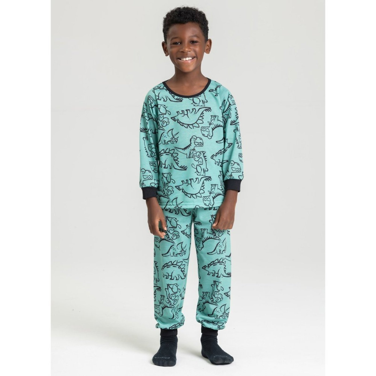 Pijama Longo Verde Menino Era dos Dinossauros