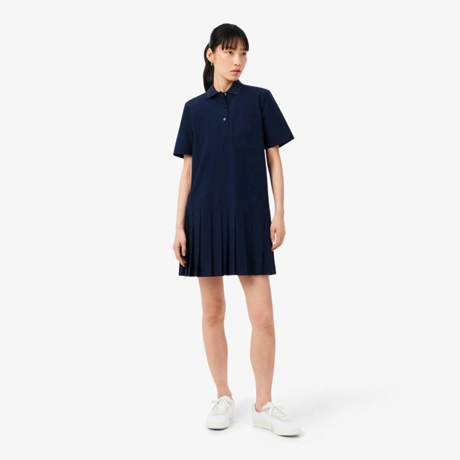 Vestido Polo de Popeline com Mangas Curtas Azul Marinho - 36 Azul