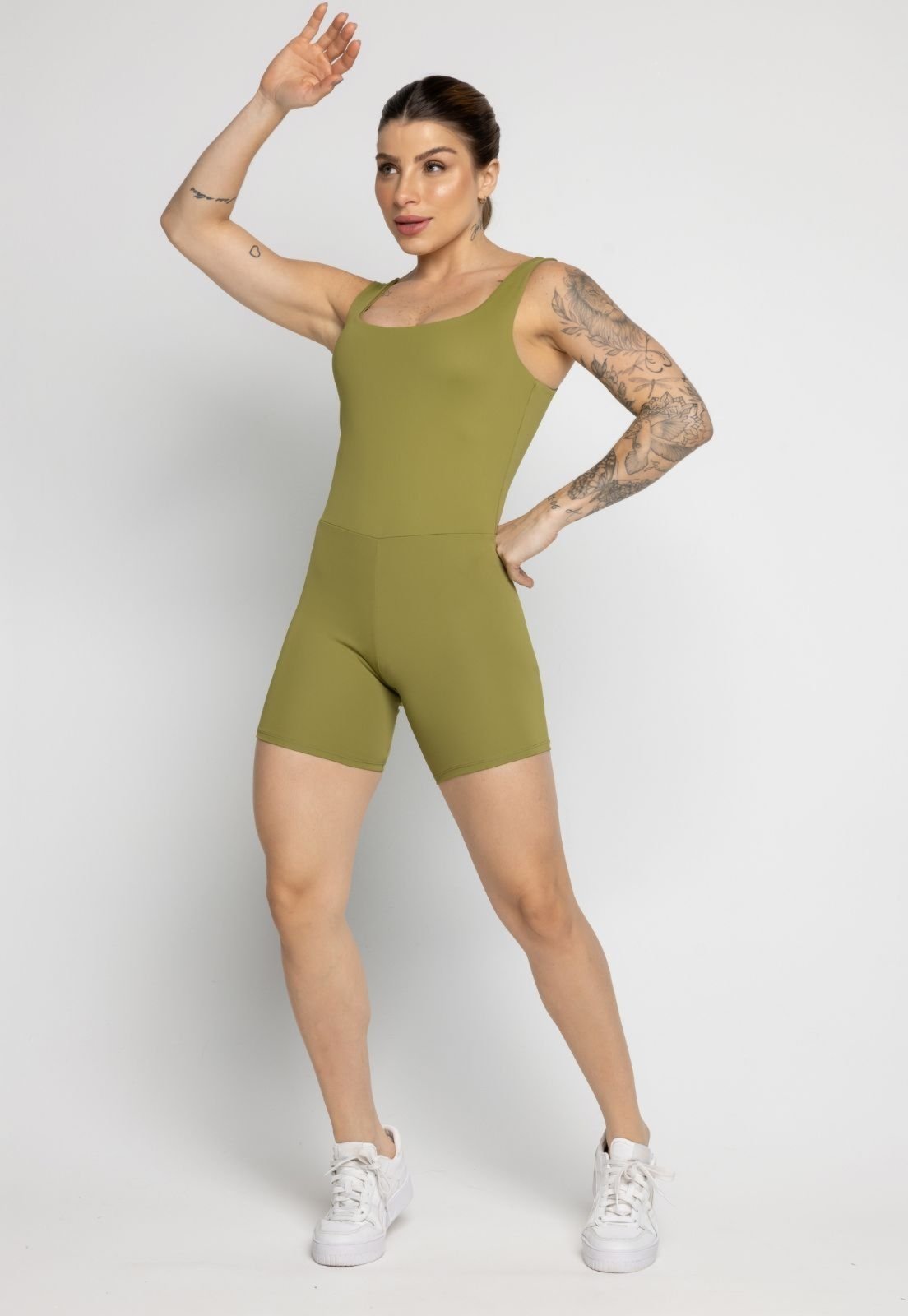 Macaquinho Vekyo Feminino Poliamida Fitness Alças Grossas Alta Sustentação Verde Pistache