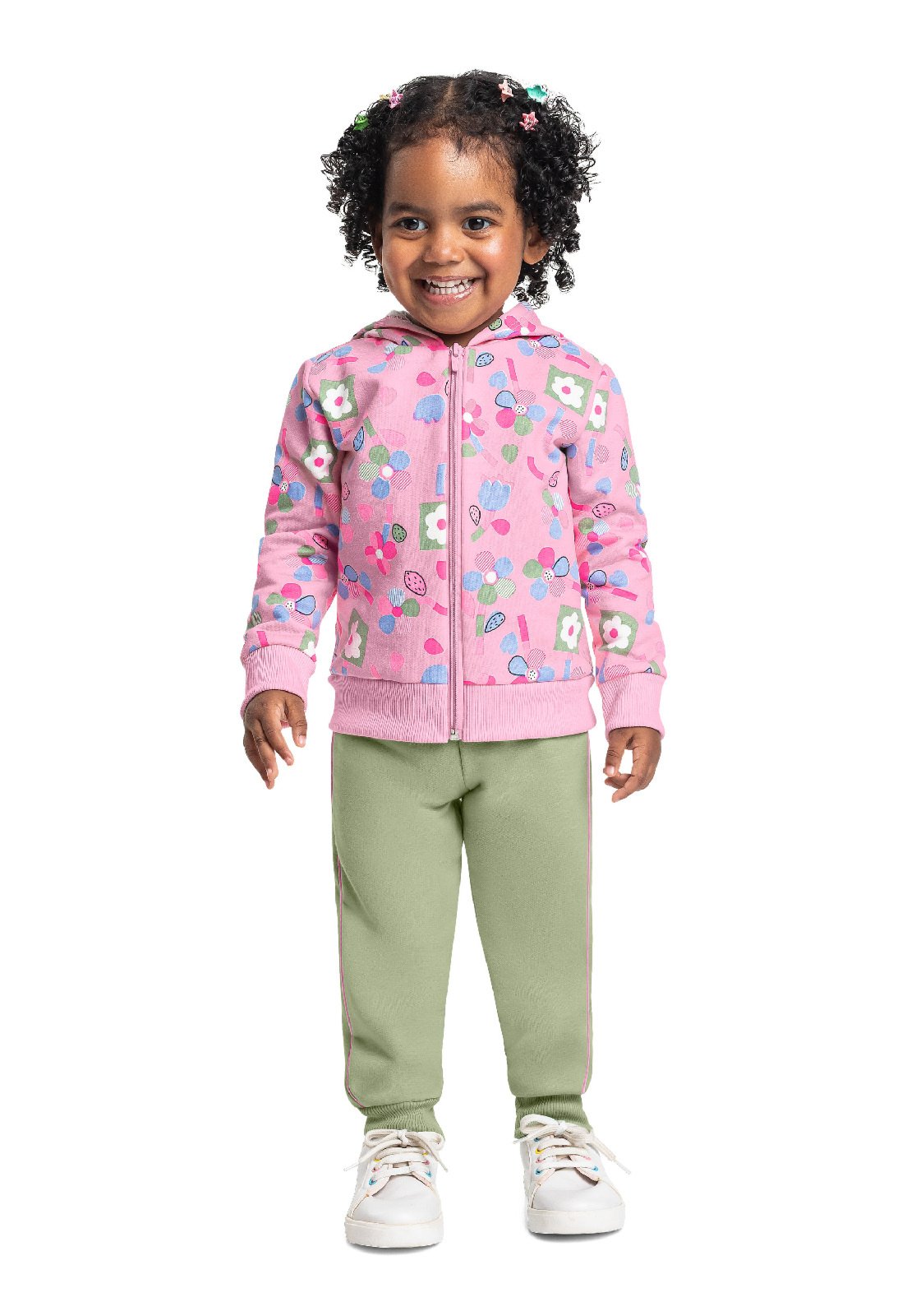 Infantil - Conjunto em Moletom Floral Bee Loop Azul