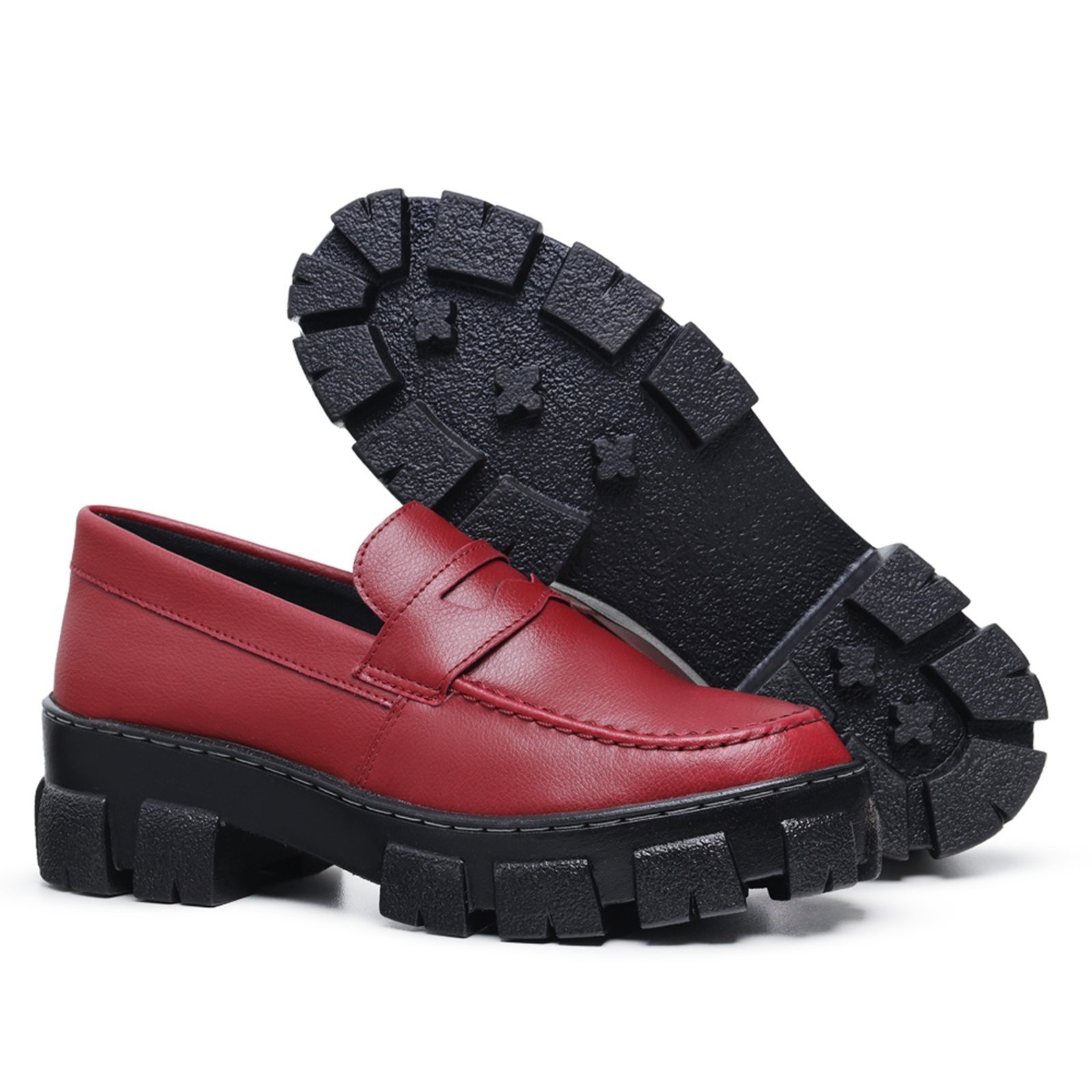 Mocassim Feminino Tratorado Oxford Vermelho