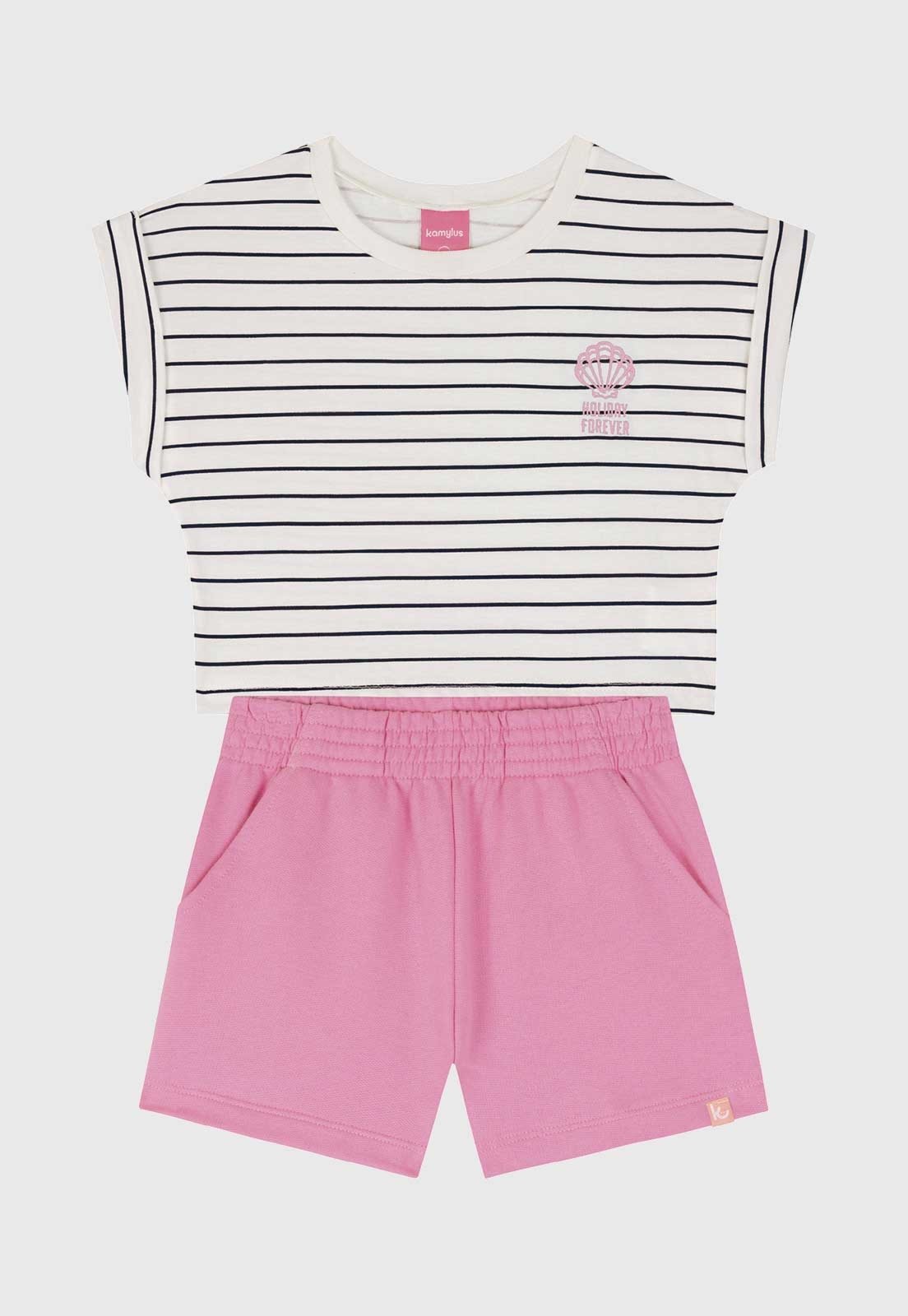 Infantil - Conjunto 2pçs Manga Curta Kamylus Camiseta E Shorts Off-White