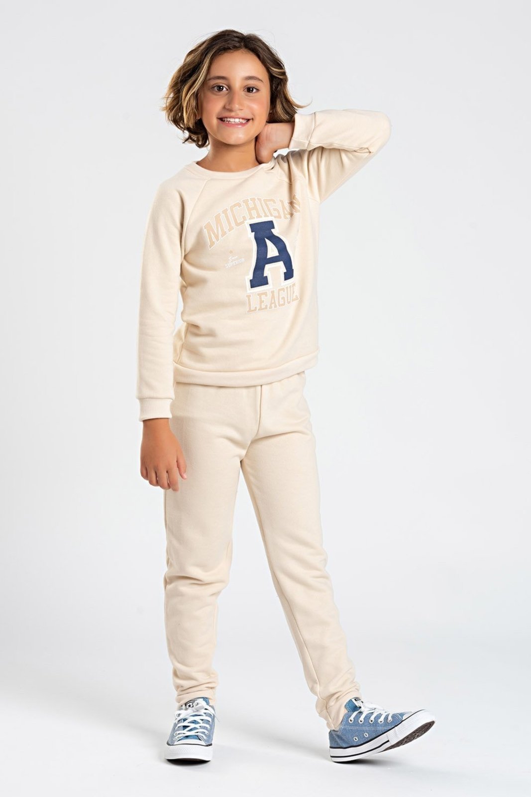 Infantil – Conjunto Bem Vestir em Moletom Michigan – Bege