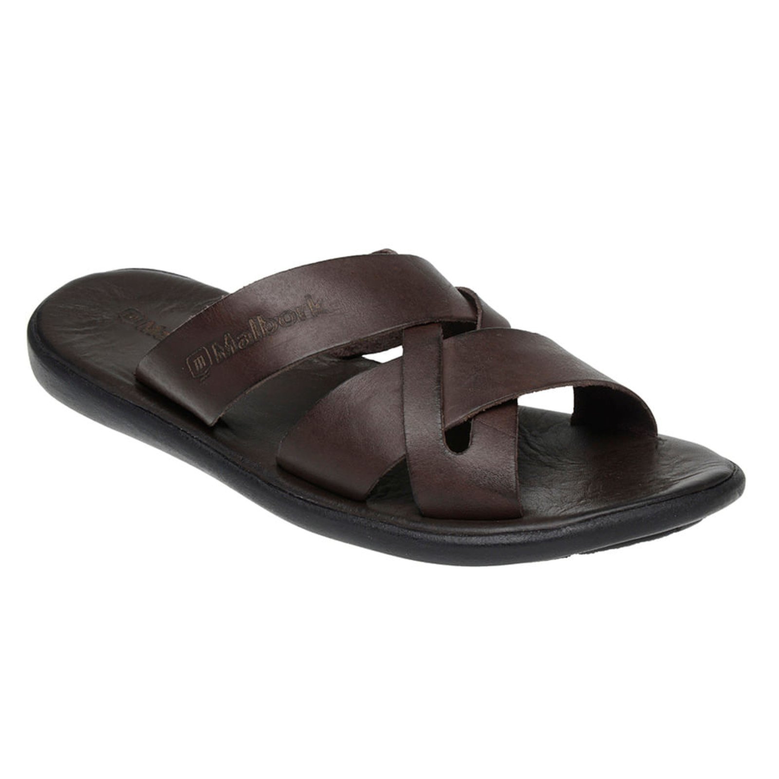 Chinelo de Dedo Masculino Malbork Couro Café com Tiras Cruzadas