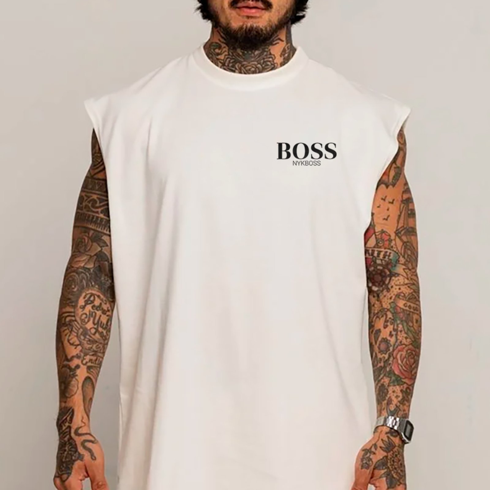 Camiseta Regata Machão Boss Fashion Streetwear Tendência Branco