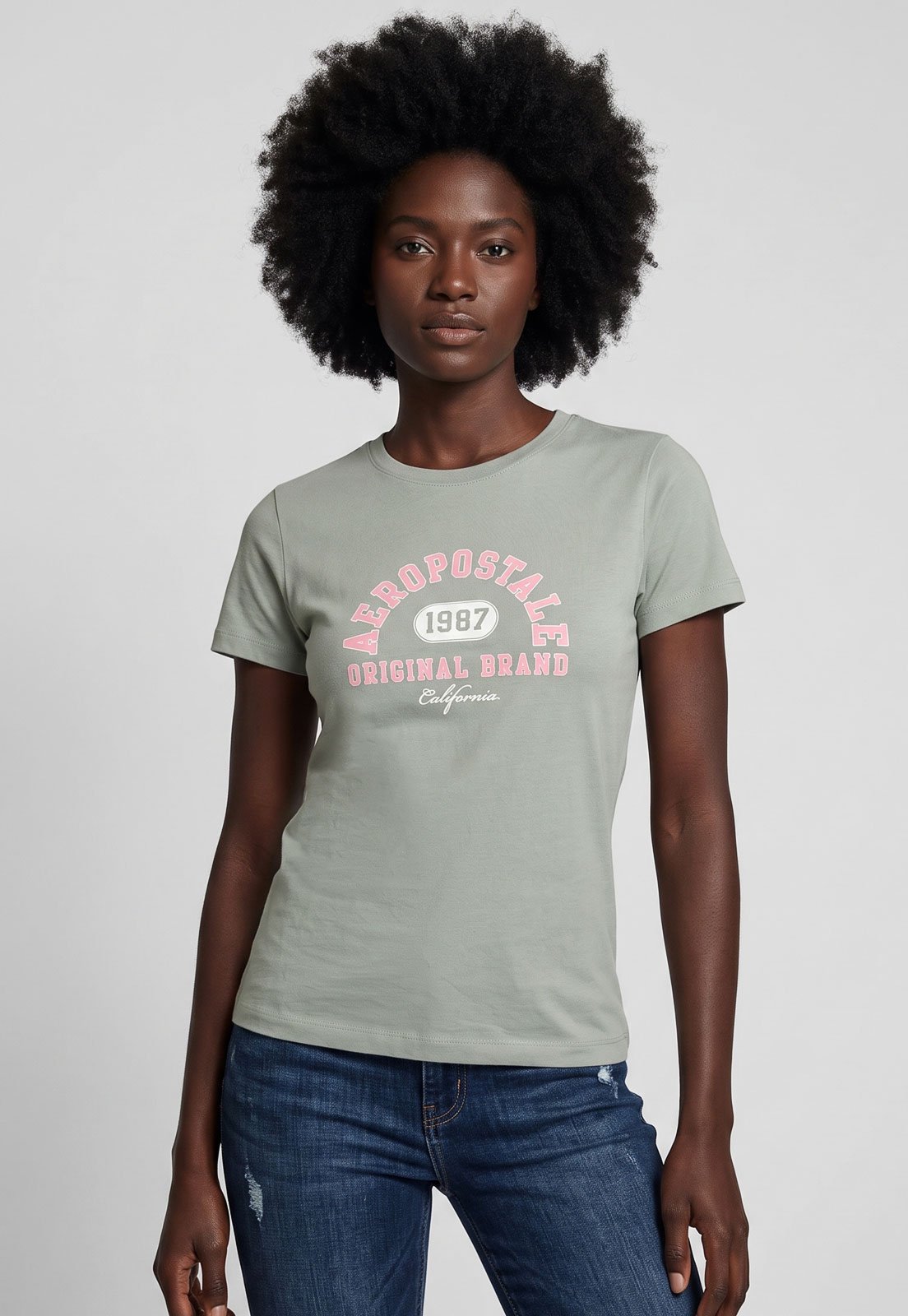 Camiseta Feminina Aeropostale Estampa Frontal Cinza