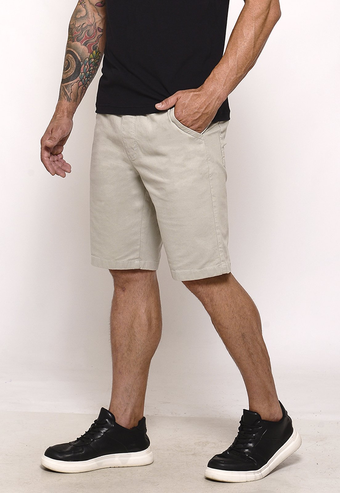 Bermuda Masculina Sarja Cós Elástico Casual Confortável Estilo Urbano Cinza Claro