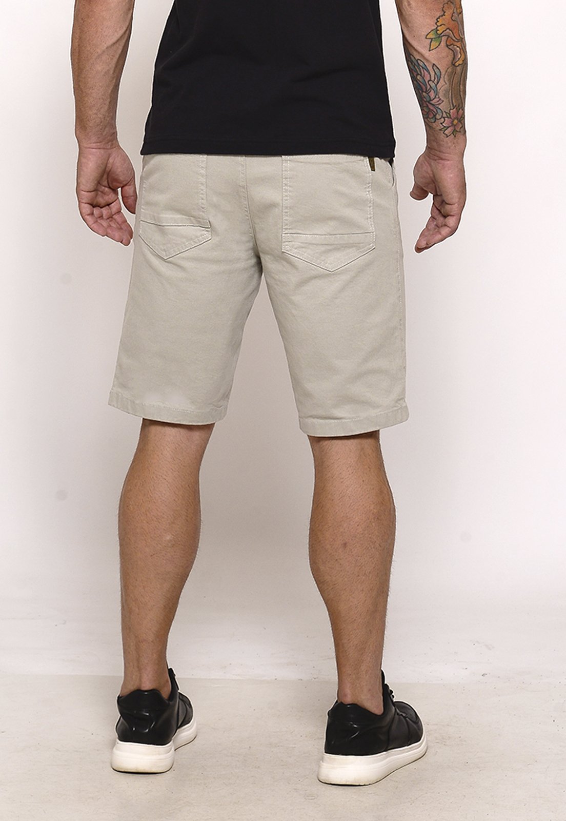 Vista 3 Bermuda Masculina Sarja Cós Elástico Casual Confortável Estilo Urbano Cinza Claro Macaw amarelo Macaw amarelo