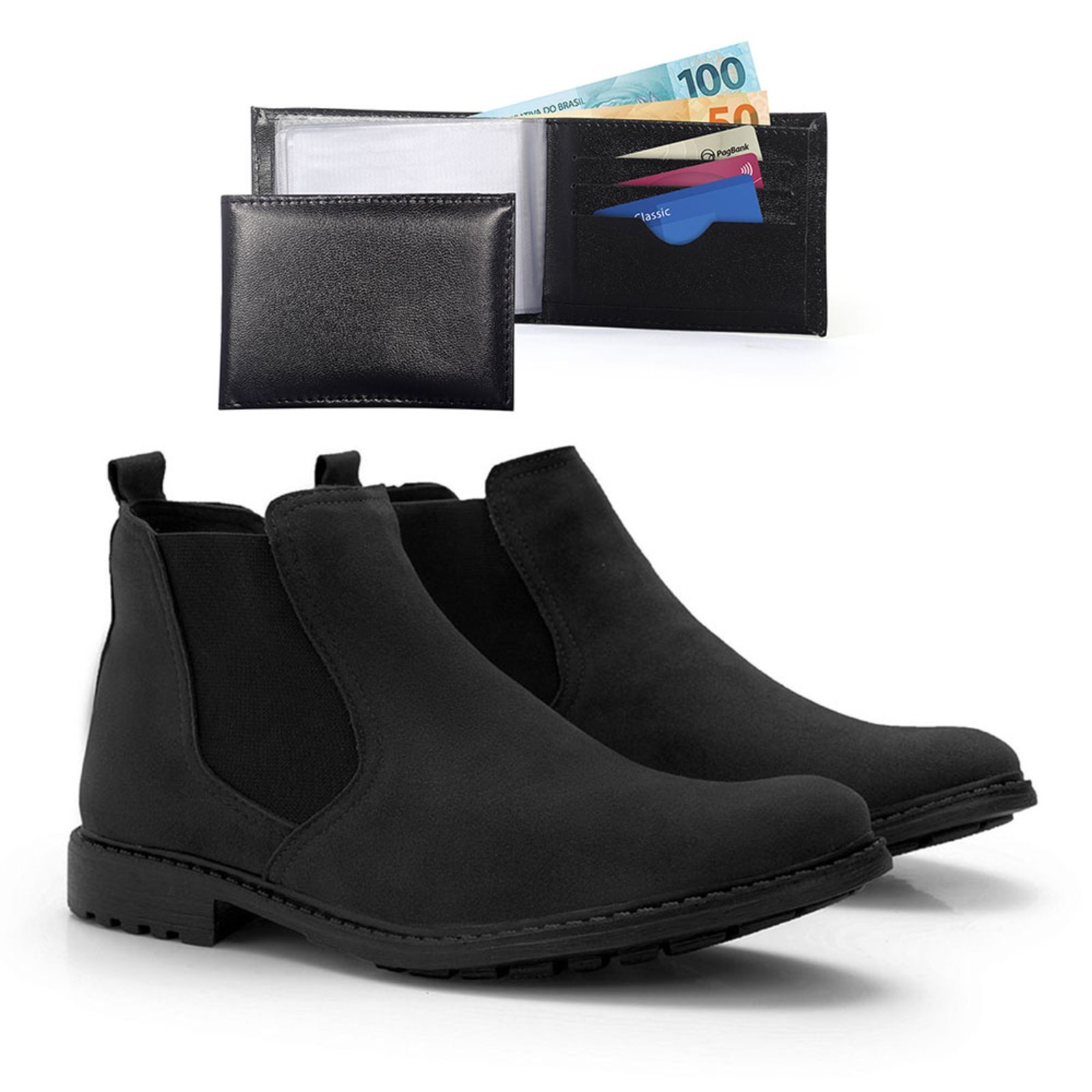 Bota Masculina Bredeni Conforto Resistente Dia a Dia Marrom Com Carteira Preto