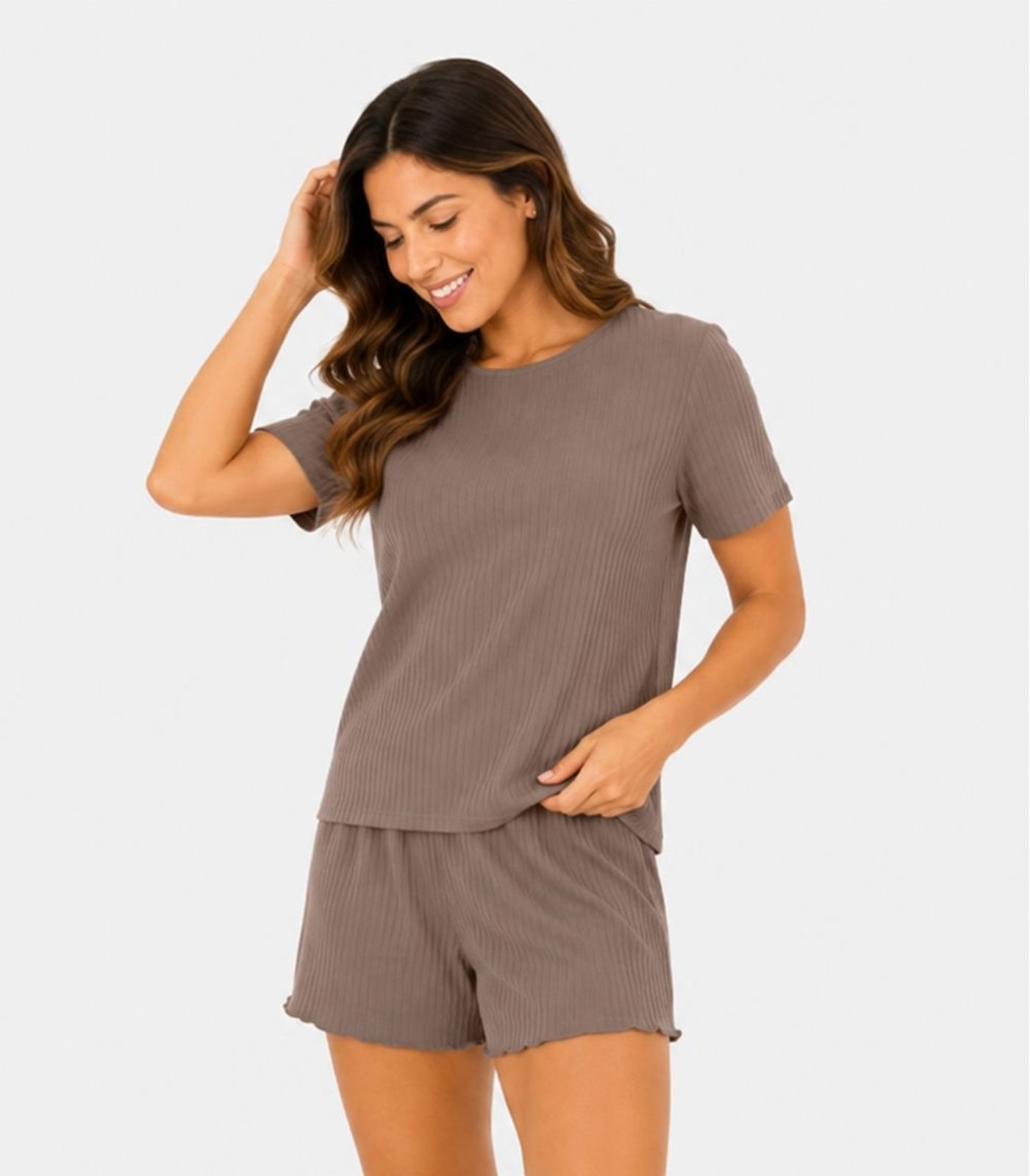 Pijama Feminino Canelado Select Marrom
