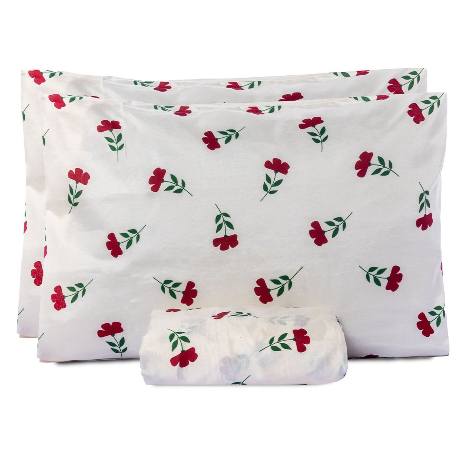 Jogo de lençol Queen Casa Modelo Enxovais Basic 180 fios 3 peças com elastico - Floral Vermelho