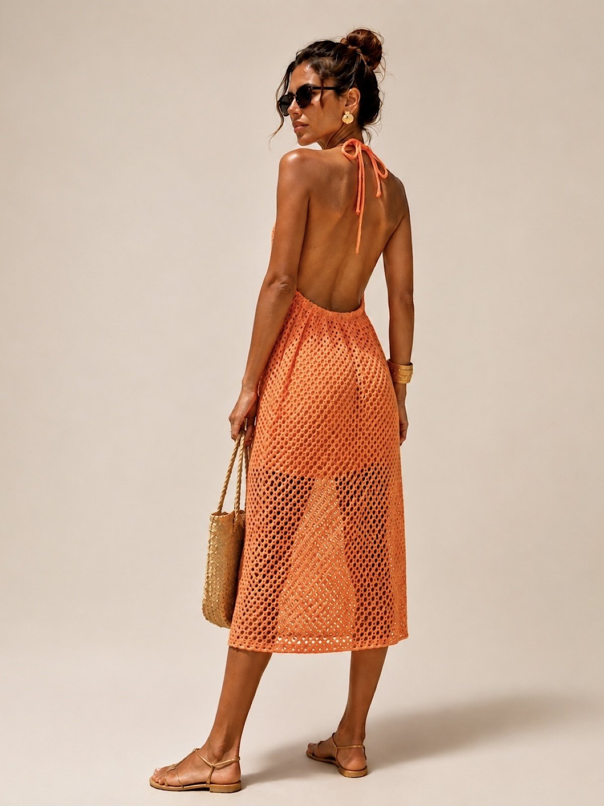 Vestido Midi Praiano de Verão Costas de Fora Coral Miesse