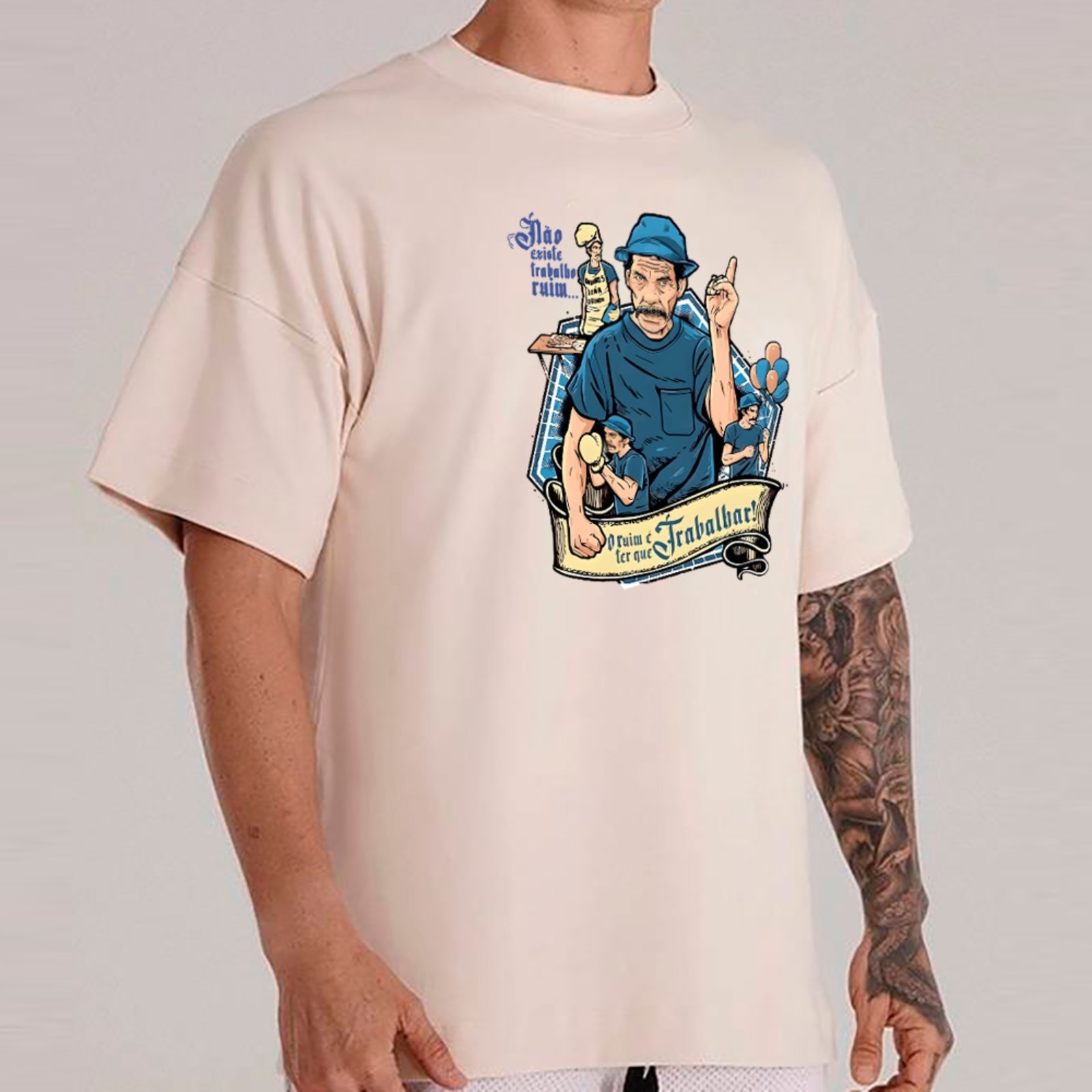 Vista 2 Camiseta Ousy Oversized Realidade do Trabalhador Unissex Off White off-white white ousy off-white white
