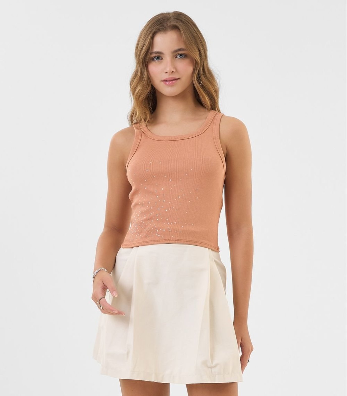 Infantil - Saia Juvenil Curta em Sarja Cotton Minty Bege