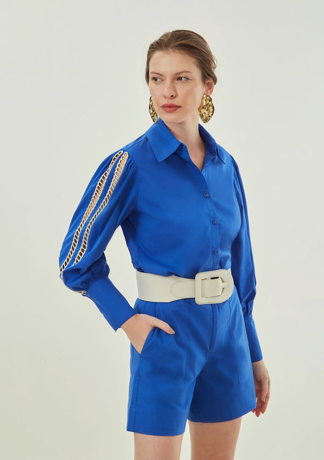 Shorts Maria Valentina Amplo Alta Azul