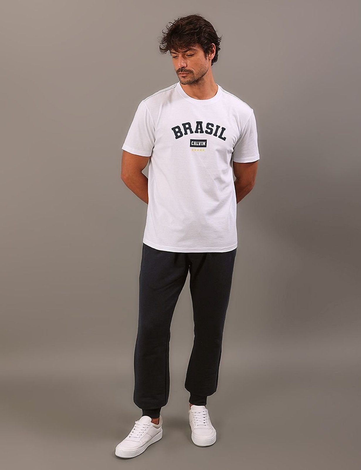 Camiseta Manga Curta Calvin Klein Jeans Masculino Copa - Branco Calvin Klein Jeans