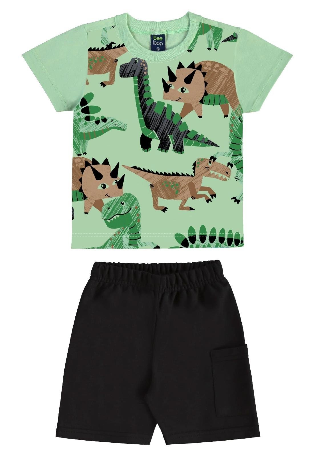 Infantil - Conjunto Camiseta Dino Bermuda Bee Loop Verde