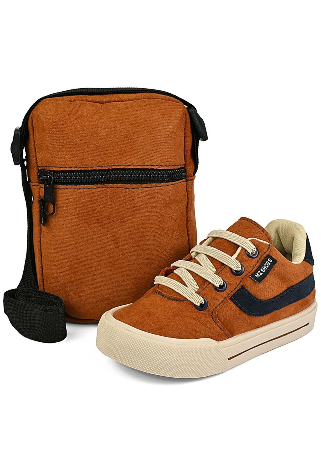 Infantil – Kit Tênis Menino Casual Cano Baixo Com Bolsa Caramelo Conforto Mzkid