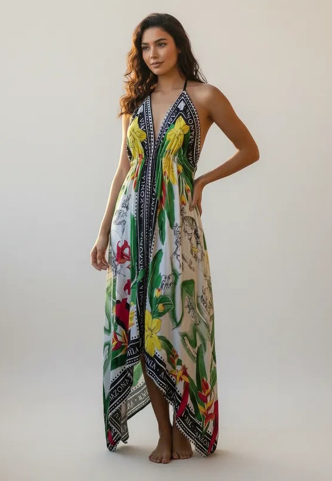 Vista 2 Vestido Amazonia Vital Selva Fluida Estampa Amazonia Jardim da Mata Amazonia Vital estampado