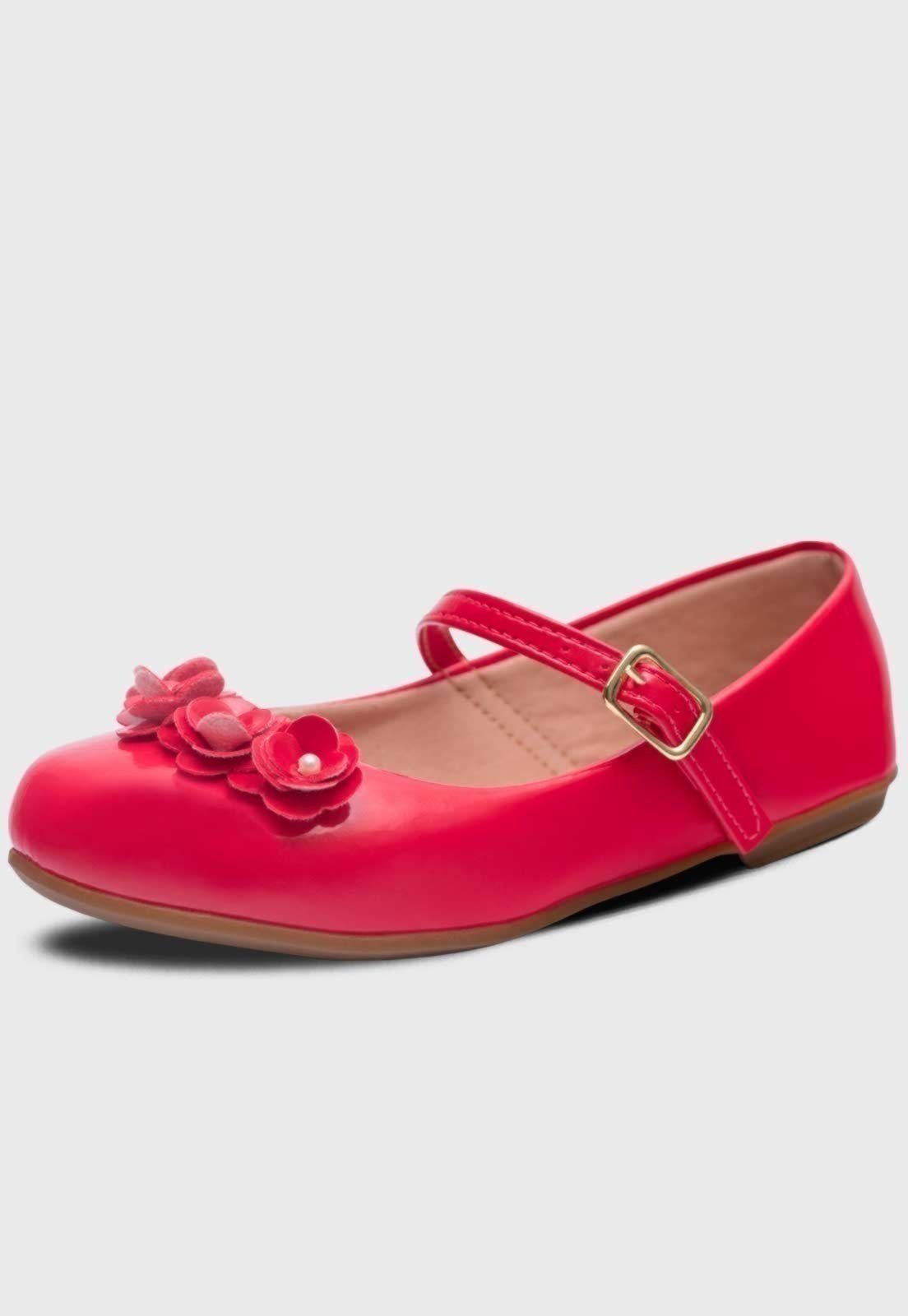 Infantil - Sapatilha Feminina Popidi Menina Mini Flores Vermelho