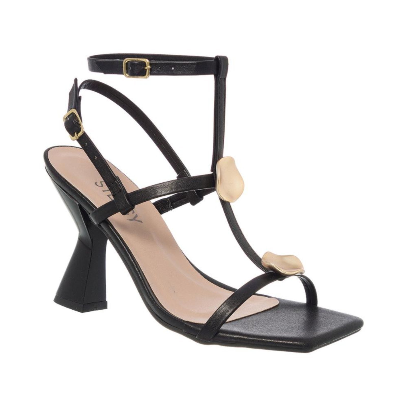 Vista 2 Sandália Feminina Salto Alto Enfeite Orgânico Metalizado Stessy Shoes preto Stessy Shoes preto