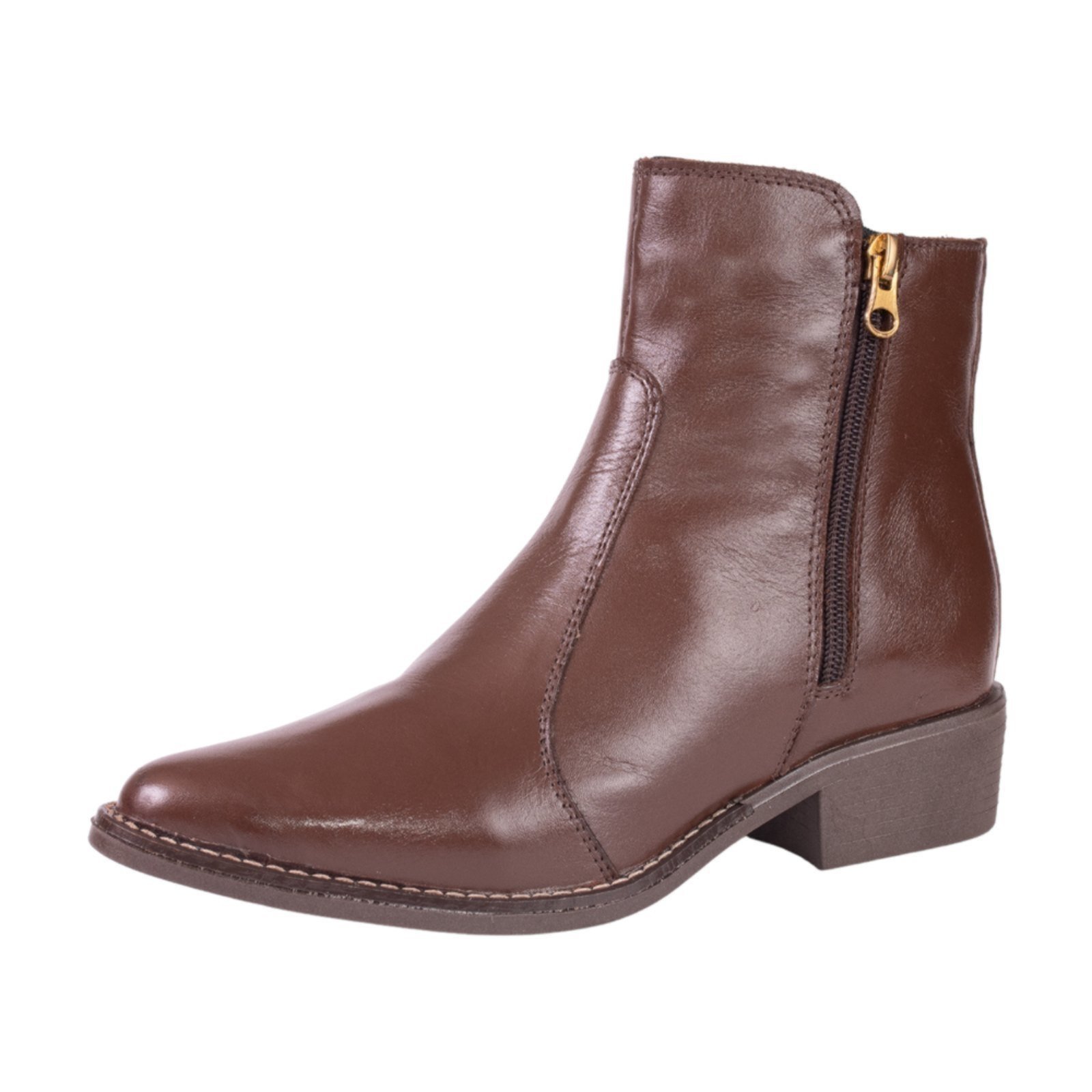 Bota Feminina Cano Baixo Bico Fino Couro Chocolate Kuento Shoes