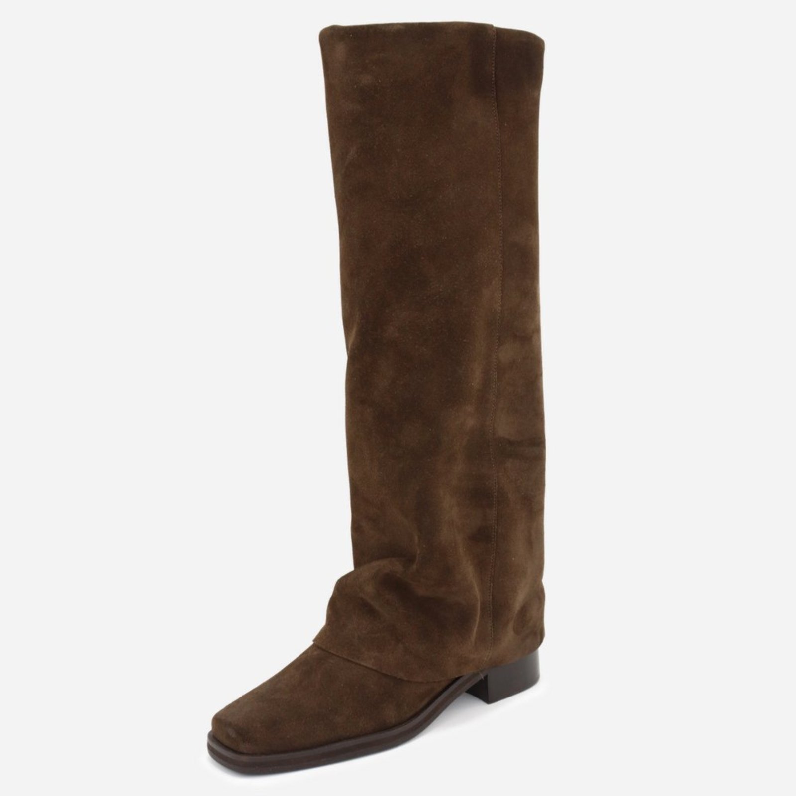 Vista 3 Bota Feminina Cano Longo Em Couro Bico Quadrado Sutil Lisa Conforto Maria Paula Camurça Expresso marrom marrom