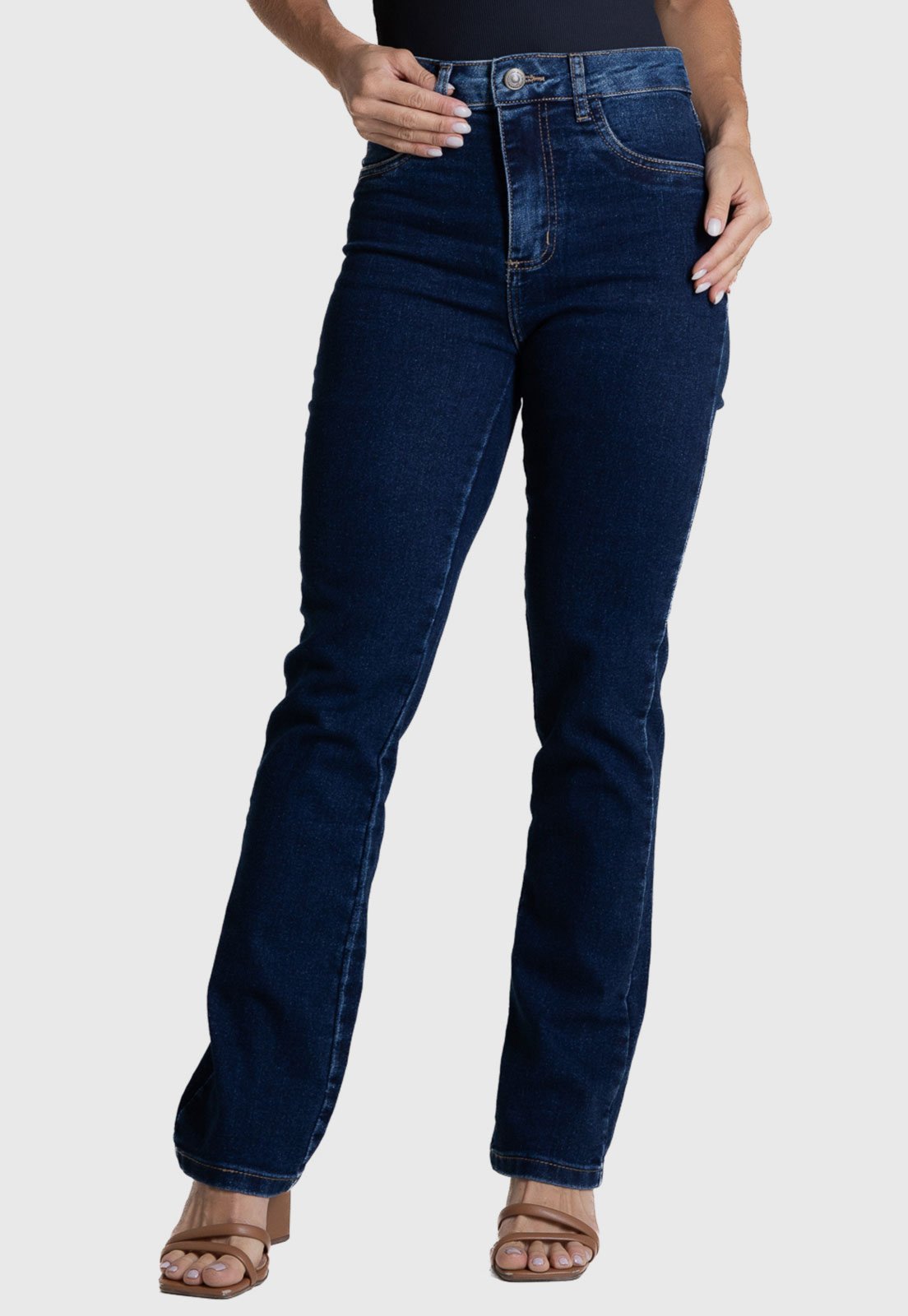 Calça Jeans Feminina Sawary Reta Azul Escuro