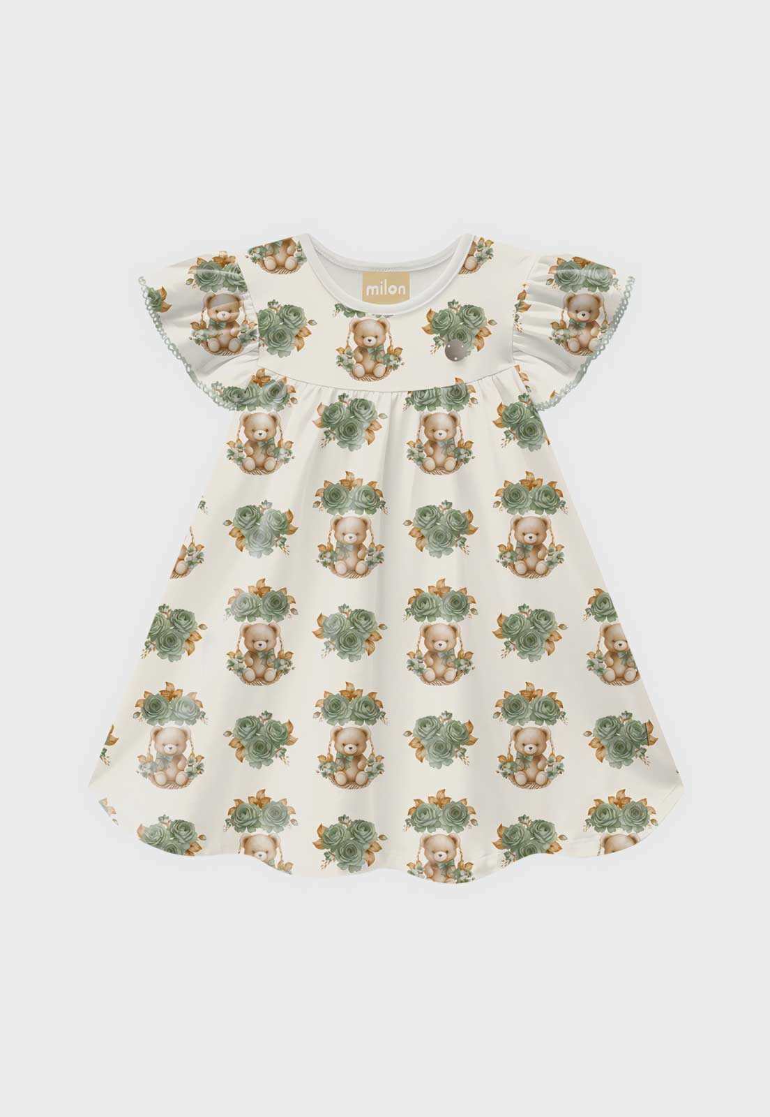 Vista 3 Vestido Manga Curta Milon Floral Off-White off-white white Milon off-white white