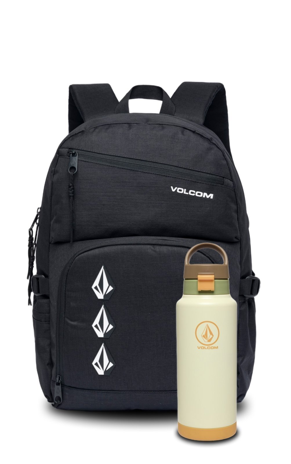 Kit Mochila Universitária Resistente Garrafa Bege Aço Inox 1L Volcom