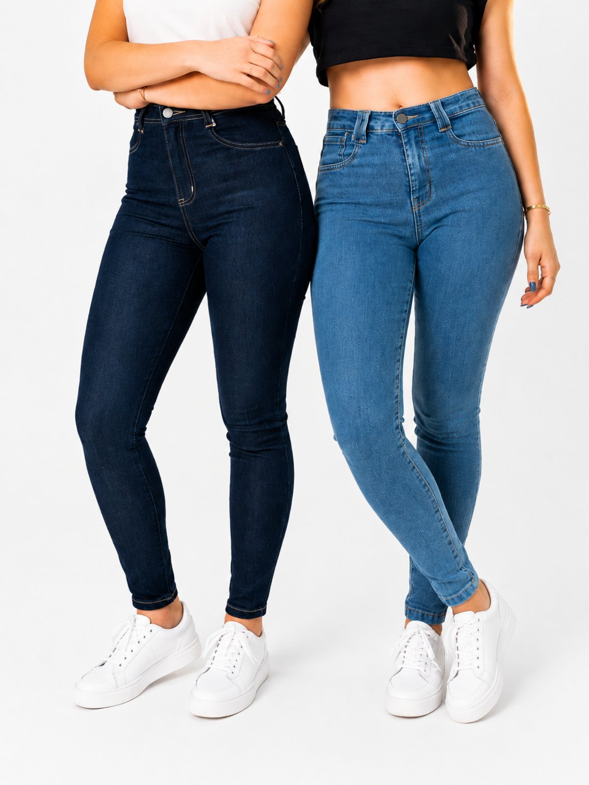 Kit 2 Calças Jeans Feminina Skinny Yellow Jeans Azul Escuro e Jeans Delave
