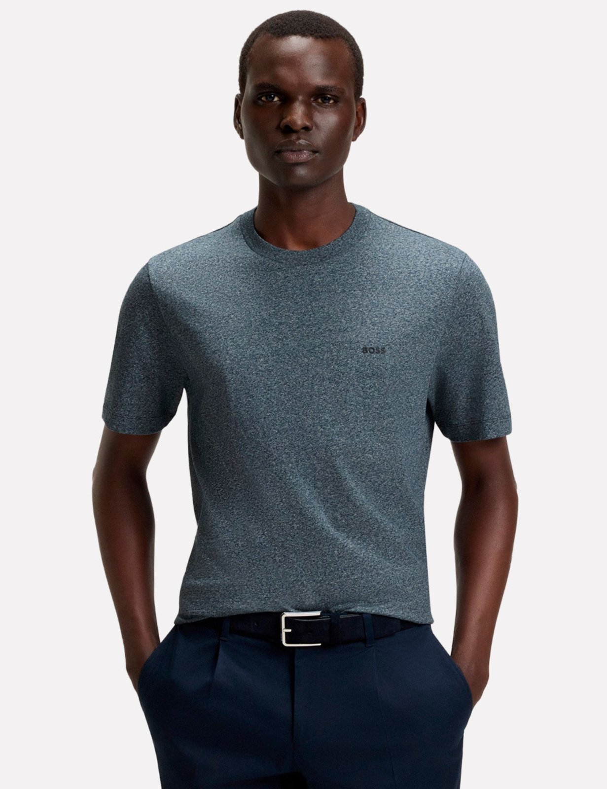 Camiseta Hugo Boss Masculina Regular Fit Thompson 01 Azul Mescla