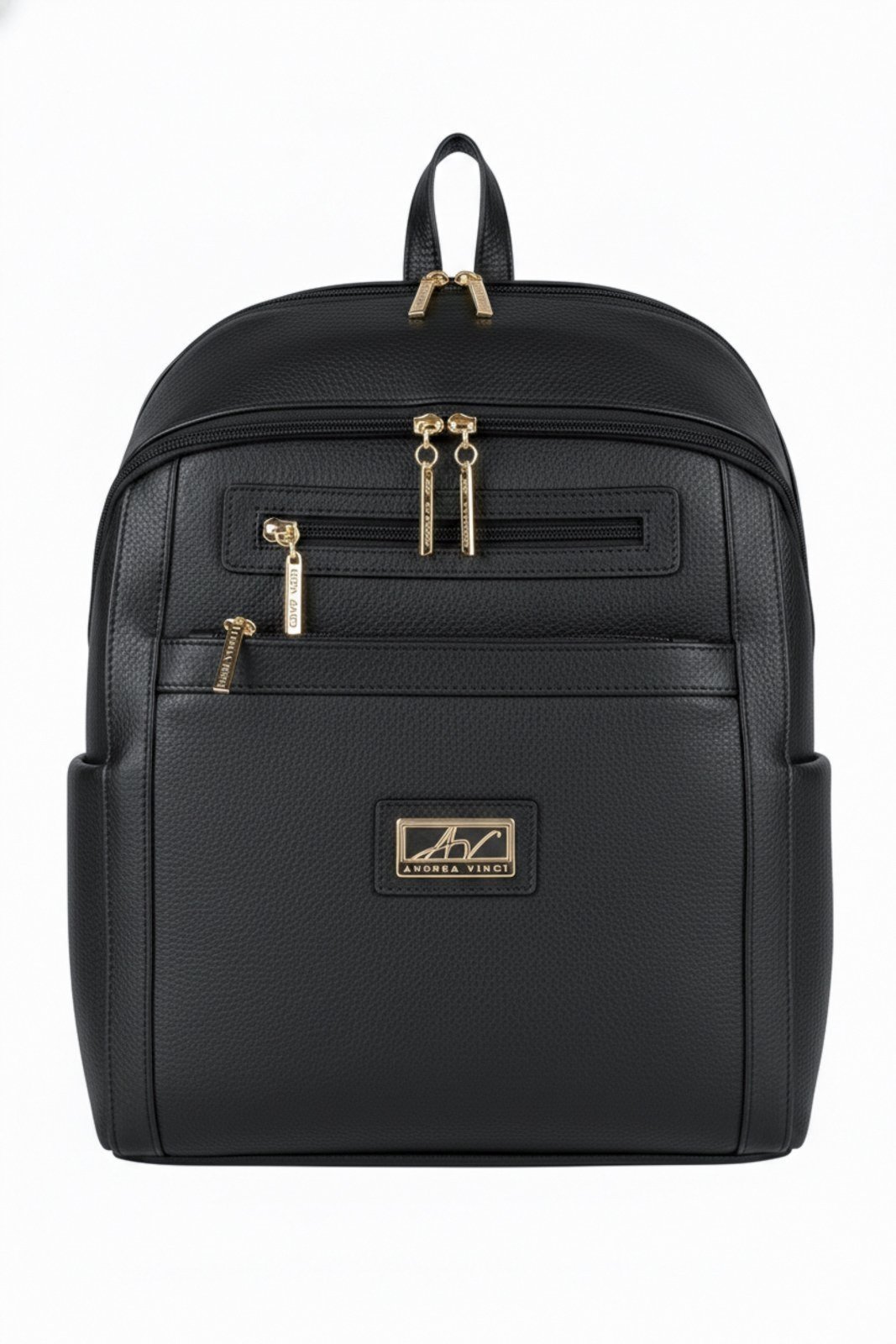 Mochila grande de couro liso Marcela - Preto