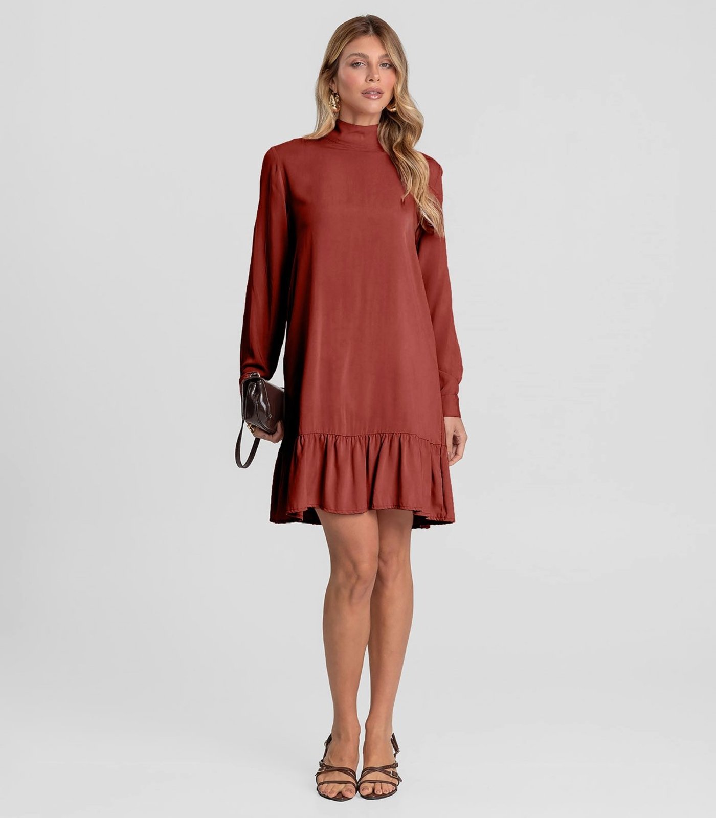 Vestido Curto Feminino Gola Dupla Dianna Laranja